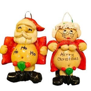 Naughty Santa & Mrs Claus Handcrafted Salt Dough Clay Vintage Christmas Ornament